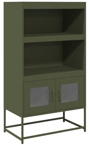 vidaXL highboard olive green steel cabinet with shelves and adjustable doors - modern 68x39x123 cm storage sideboard for home & kitchen use