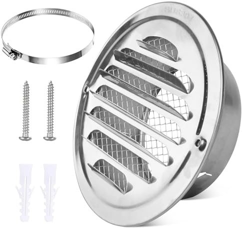 ENUTROF Griglia Aerazione Tonda 70mm di Ventilazione Rotonda 304 Acciaio | Inox con Rete Anti-insetto e Fibbia per Uso Interno ed Esterno(70mm)