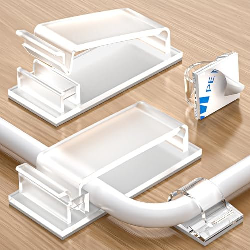 Septeamay 70 Pcs Cable Clips Self Adhesive, 50 Pcs Small + 20 Pcs Large Adhesive Cable Organiser, Plastic Cable Tidy Clips Cable Management for Organiser Wall, Desk, Home Office Cables (Transparent)