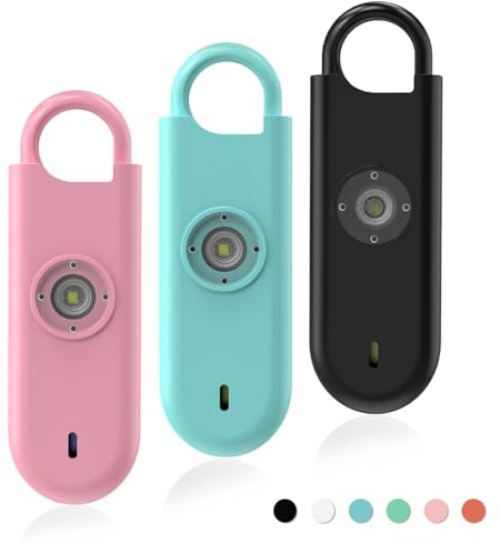 Fauxomor Alarme Personnelle Anti Agression 3 Pack-140 DB Porte-Clé Alarme avec Flash LED et Avertisseur de Batterie Faible, Kit d'Auto-Défense pour Femmes, Enfants et Seniors(Rose+Bleu+Noir)