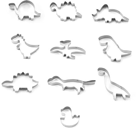 AYNKH Dinosaurier-Ausstechformen-Set, Keksausstecher, Edelstahl, Brachiosaurus, Brontosaurus, Triceratops, Spinosaurus, Dinosaurier-Form, Backform für Kindergeburtstag, Mottoparty, 10 Stück