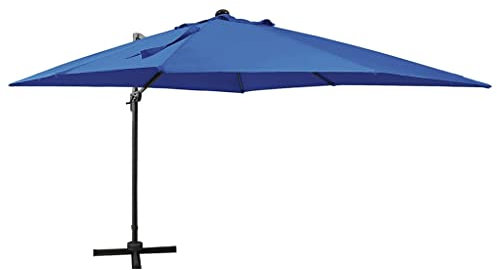 LLEZKBR Cantilever Garden Parasol with Pole and LED Lights Azure Blue 300 cm