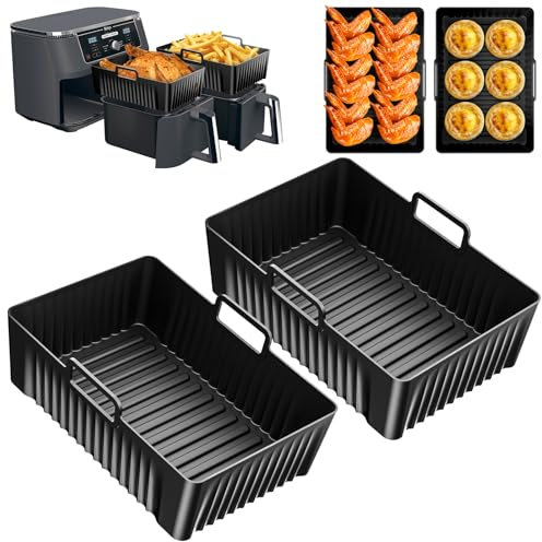 2 Stück Verdickte Silikonform Heißluftfritteuse für Ninja AF400EU Foodi Max Dual Zone Heißluftfritteuse, Airfryer Zubehör für AF451EU AF300EU 7.6L-9.5L, COOKWISE 9L COSORI 8.5/10L Einsatz Accessories