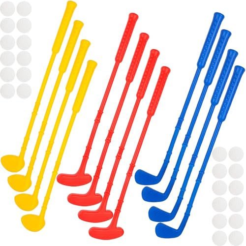 Spaluck 36 Pcs Toddlers Golf Set Plastic Mini Golf for Kids Include 12 Golf Clubs and 24 Balls for Indoor Outdoor Christmas Birthday Party Gifts, 3 Colors