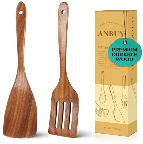 2Pcs Wooden Spatula and Wood Turner for Cooking, Wood Spatulas for Kitchen Use,Spatula Cooking Spoons Utensil Set, Flat Turner Set, Non Scratch
