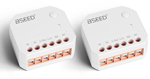 BSEED Smart Lichtschalter 1 Weg/2 Wege,WLAN Schalter Modul Kompatibel mit Alexa,Google Home,Mini DIY Smart Relais Schalter,Passt hinter Wandschalter,Neutralleiter Erforderlich-2 Stück