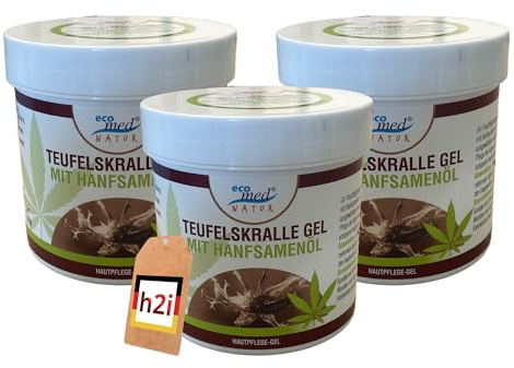 h2i Teufelskralle Gel mit Hanfsamenöl – 3 x 250 ml | Feuchtigkeitsspendendes Hautpflege‑Gel mit Allantoin | Kühlend & entspannend nach körperlicher Belastung | Pflege für Muskeln & Gelenke