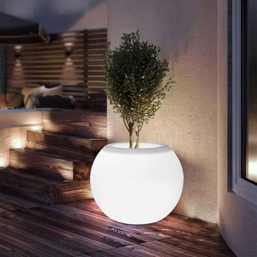 Rechargeable LED Color Changing Planter with Remote – Waterproof Light Up Flower Pot for Outdoor Indoor Use, Balcony Garden Patio Decor, Solar Planter Alternative,One Size,White
