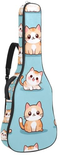 KengjuTesu 43 Zoll Akustikgitarre Softcase mit Rucksackgurt und 2 Taschen Kawaii Katzen Blau Keine Polsterung Rucksack Wasserdicht Oxford Tuch Bassgitarre Gigbag für Konzertgitarre, Mehrfarbig 1