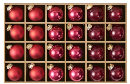 DN DECONATION Weihnachtskugeln Glas 24 Stück Klein, Mini Glitter und Matt Christbaumkugeln für Weihnachtsbaum Deko Set, Weihnachtsbaumschmuck Kugeln für Weihnachten Party(Rot&Dunkelrot&Weinrot)