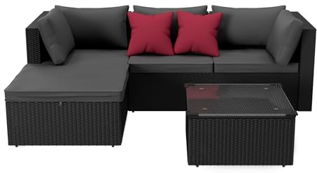 FIVMEN Set di mobili da giardino in rattan con divano da giardino, divano angolare, tavolo da pranzo e 7 cuscini, set di mobili da giardino, set di mobili da giardino, set per esterni, combinazione