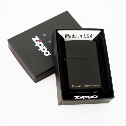 Feuerzeug Schwarz graviert | Feuerzeug mit Wunschgravur | Personalisiertes Sturmfeuerzeug | Geschenkidee für Männer, Sammler, Vatertagsgeschenk, Kompatibel mit Zippo (Schwarz)
