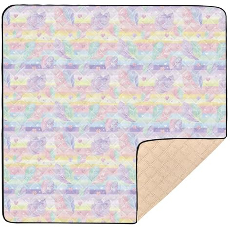 Weiche gepolsterte Baby-Gymnastik- und Aktivitätsmatte mit Blättern, für drinnen und draußen, ungiftig, für Babys, Kleinkinder, 127 x 127 cm