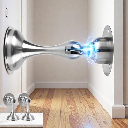 Koxtyzo 2 Stück Magnetischer Türstopper, Türstopper Magnetisch aus Edelstahl für die Unterseite der Tür, Wand und Bodenmontage, Ohne Bohren, Türschnäpper Türhalter mit 3-M-Klebebändern und Schrauben