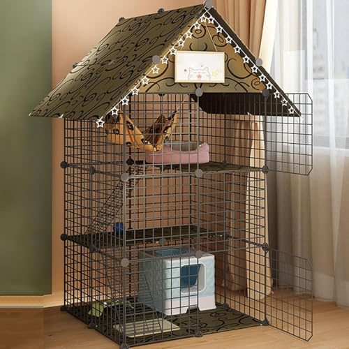 Katzengehege, Abnehmbarer Katzenkäfig mit 4 Rädern, Indoor DIY Katzenlaufstall for Kleintiere, Stabiles Metallgitter, Katzenkäfig-Laufstall