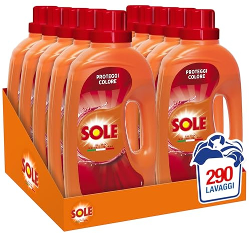 Sole Detersivo Lavatrice Liquido Proteggi Colore 290 Lavaggi, Formula Igienizzante, 10 Confezioni da 29 Lavaggi
