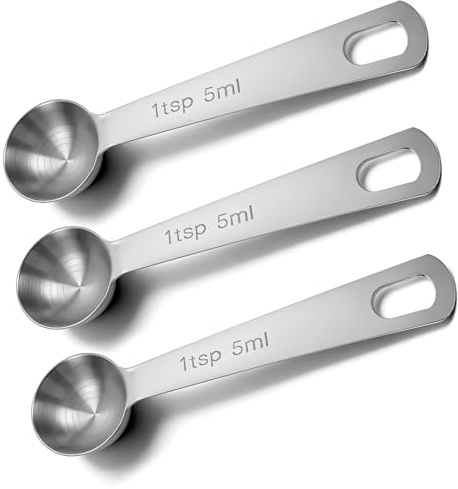 3PCS Teaspoon Measuring Spoons, Stainless Steel 5ml Measuring Spoon Set for Coffee & Cooking (Polished, 0.17 Fl Oz / 5 Ml)