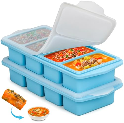 1-Cup Silicone Freezing Tray with Lid (250ml x 4) | BPA-Free Portion Control Trays for Soup, Broth & Meal Prep | Stackable Freezer Containers for Kitchen Organisation