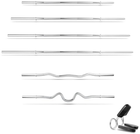 Langhantelstange Curved Ø30mm 120 150 160 180 cm Hantelstange lang verchromt mit Schraubverschluss belastbar für Krafttraining Home Gym Fitness Studio kompatibel mit 30mm Hantelscheiben (1,50m)