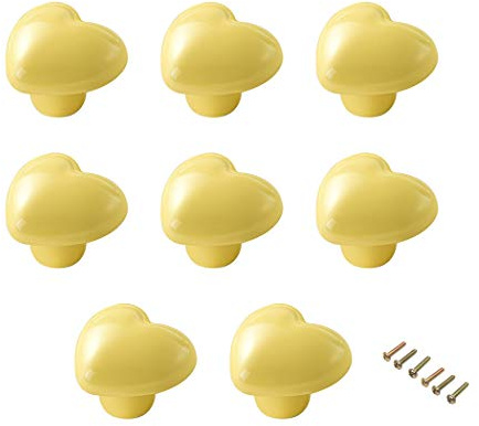 Niedliche Herz-Form Keramik Knauf Schrank Griffe Türknauf Schublade Griff Pull Knöpfe für Kinder Kid 's Room Kommode,Küche Schränke, Badezimmer KinderZimmer Dekor 8 Stück-Gelb