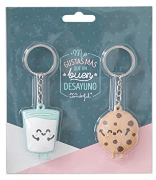Mr. Wonderful Lot de 2 porte-clés Mr.Wonderful Biscuit et Verre Couple Son Lit, Caoutchouc Multicolore 5 x 5 x 1 cm