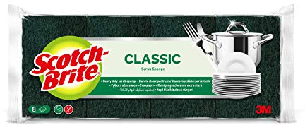 Scotch-Brite Classic Scrub Sponge, 8 pieces in Pack - Heavy Duty Powerful scrub sponge - Ideal for Cast-iron Pots, Pans, Stove Burners, Garden Tools and Grills, Green