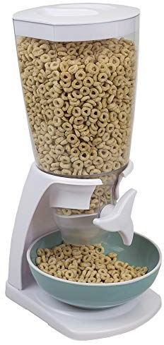 Cereal Dispenser Countertop, By Home Basics (White) | Plastic Cereal Dispenser For Pantry, With Twist-Knob | Perfect For Cereal, Candy, Pasta, Rice, and Pet Food