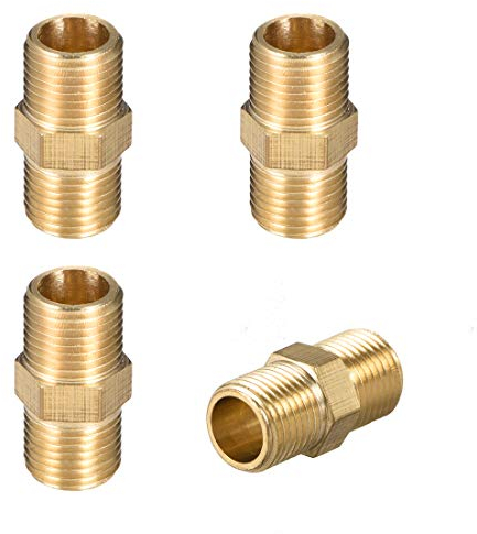 sourcing map Conector Manguera de Latón, Racor Manguera Recto Macho a Macho, Rosca Macho 1/8G x 1/8G, Adaptador Hexagonal Manguera Tubo, 4 Piezas