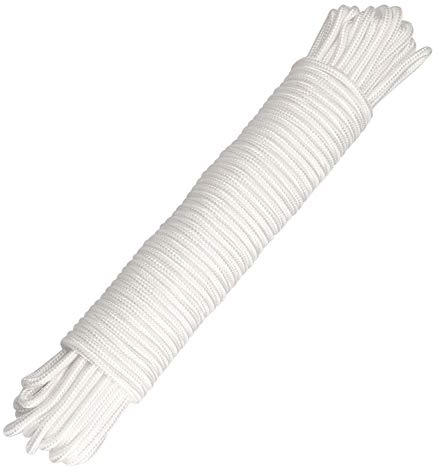 KINGLAKE Corda in nylon bianco da 6 mm, 30 m, corda in nylon intrecciato per appendere corda ad alta trazione per campeggio, sopravvivenza, giardinaggio, impacchettamento, officina, corda multiuso