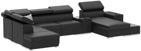 All4All Ecksofa mit Schlaffunktion Ponti 368 cm x 227 cm - Wohnlandschaft U-Form - Schlafsofa mit Bettkasten - XXL Sofa - Groß - Gewebe mit Kunstleder - Rechte Seite - Schwarz - Modern 26
