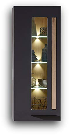 Stella Trading LOFT-TWO Hängevitrine in Artisan-Eiche Optik, graphit - Glasvitrine mit gemütlicher LED Beleuchtung - 52 x 128 x 37 cm (B/H/T)