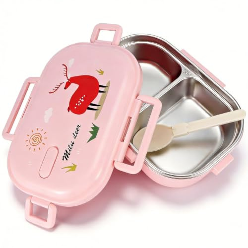Stainless Steel Lunch Box 2 Compartments Stainless Steel Meal Prep Container with Spoon Leakproof Lunch Box Container Lunchbox Sauce Pot for Adults Women Men