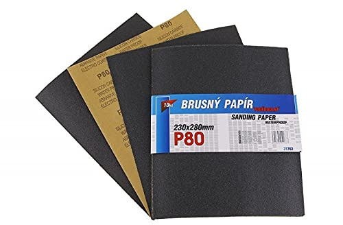 LEVIOR - Papel de lija 230 x 280 mm, P80, 10 unidades, resistente al agua.