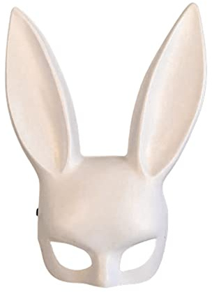 NZXVSE Demi-masque de lapin noir avec oreilles de lapin pour femme pour fête d'anniversaire, Pâques, Halloween, blanc, 85