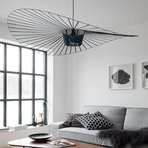 GLZXMQBP Vertigo Lampe 120cm Schwarz Retro Pendelleuchten, Modern LED Kronleuchter Wohnzimmer Vintage Hut Kreative für (einstellbare Lichthöhe) in Fiberglas + Polyurethan