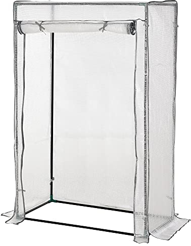 Outsunny 100 x 50 x 150cm Tomato Greenhouse with Roll-up Door, Mini Greenhouse with PE Cover, Outdoor Grow House Small Green House for Yard, Balcony, Garden, White