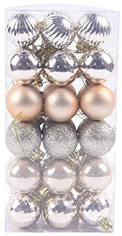 Bodhi2000 36 Stück Weihnachtszubehör, bruchsicherer Kunststoff, glänzende Weihnachtskugeln, für Zuhause, Partys, Hochzeitsdekorationen, Champagner