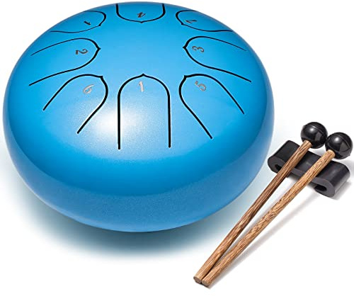 Lronbird Steel Tongue Drum Percussion, 6 Inch 8 Notes Musical Instruments, Music Gifts for Family Friends (Blue)