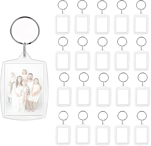 BetterJonny Basicon Schlüsselanhänger für Foto, 20PCS Acryl Foto mit Schlüsselring Transparent Bild Fotoschlüsselanhanger Leere zum Basteln Geschenk Familie Freunde 5.5 * 4
