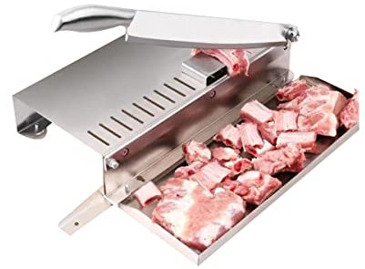 ilbcavne Manual Bone Meat Cutter, Stainless Steel Ribs Chicken Slicer Heavy Duty Cutting Machine, Bone Chopper with Meat Tray for Lamb Chops Pork Beef Fish Vegetable BBQ(Size:Middle)