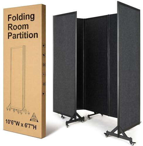 Strongbird Room Partition,Folding Privacy Divider,Office Partition Dividers,Office Dividers Wall, 10'6W x 6'7H,Grey