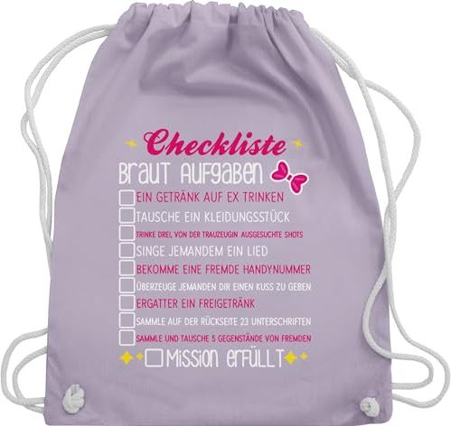 Turnbeutel Rucksack - Junggesellenabschied Frauen - Checkliste Braut Aufgaben - JGA To-do-Liste Bride - Unisize - Pastell Lila - outfit brauttaschen bachelorette party checklist beutel brauttasche