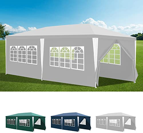 Herrselsam Pavillon 3x6m Garten pavillon Wasserdicht mit 6 Seitenwänden und 4 Fenstern Stabil Gartenpavillon UV-Schutz Wasserdicht Partyzelt Gartenzelt für Freien, Party, Hochzeit, Weiss