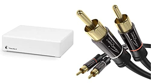 Pro-Ject Phono Box E, Phono Vorverstärker (Weiß) & KabelDirekt – 0,5 m Cinch Kabel, Stereo Audio Kabel 2 x 2 Cinch besonders bruchfest & Brillante Tonqualität (Koaxialkabel, RCA-Kabel)