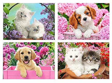 SHEGZHUC 4er Set Diamond Painting Tiere 40x30 cm 5D Diamant Paintings Erwachsene & Kinder Diamond Painting Stickerei Set Erwachsene Katze Diamant Malerei Stickbilder Unisex Modern Ganzjährig
