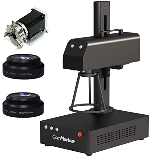 Máquina de grabado láser de fibra ComMarker B4, grabado láser de metal, compatible con Lightburn, máquina de marcado láser de 50W para acero inoxidable, joyas, plásticos, vasos (50W, with 1 rotary)