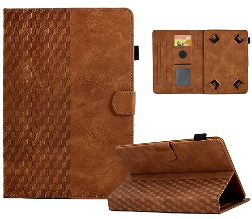 Universal Schutzhülle für 10-Zoll Premium Ledertasche Folio Smart Case Multi-Winkel Stand Stifthalter Universal Case Hülle für 9,7'' 10.1'' 10.2'' 10.3'' 10.4'' 10.5'' Tablet, Braun