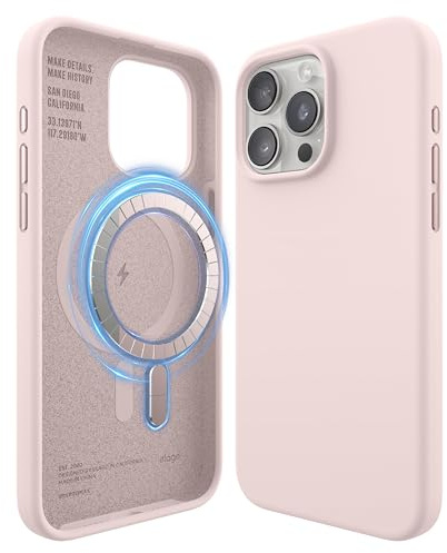 elago Cover Magnetica in Silicone per iPhone 15 Pro Max | Compatibile con MagSafe, Magneti Integrati, Silicone Premium, Protezione con Struttura a 5 Strati (Lovely Rosa)