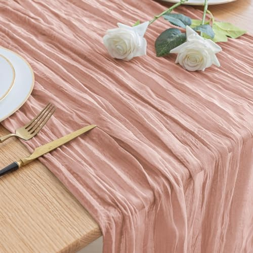 Asee'm Tischläufer Käsetuch 300 x 90cm Staubiges Rosa Boho Transparente Läufer Tisch Hochzeit Gaze Stoff Rustikale Käse Tuch für Braut Dusche Party