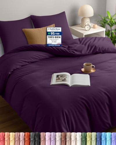Utopia Bedding Copripiumino Matrimoniale 260x240 cm, Viola | Microfibra Copripiumino 260x240 cm con 2 Federe 65x65 cm, Certificato Oeko-TEX, facile da montare, ideale per case e hotel